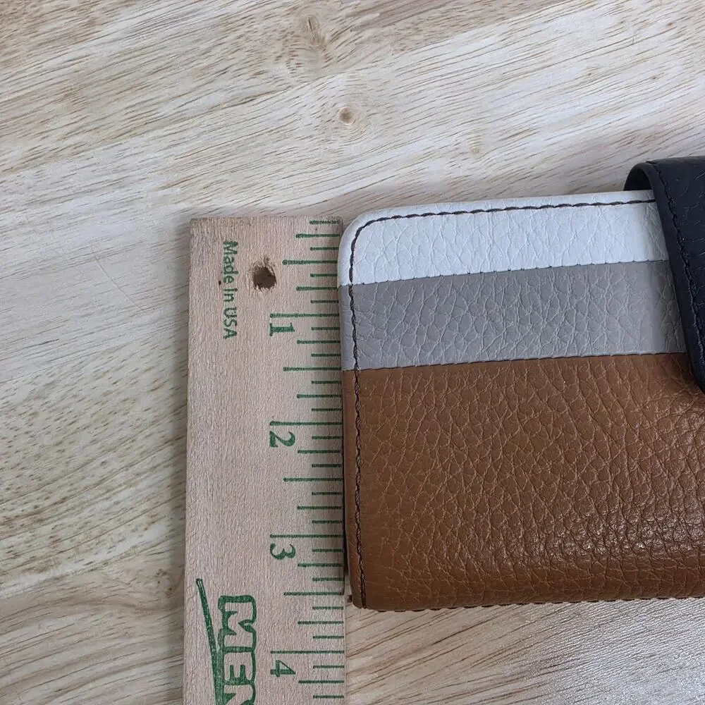 Fossil Colorblock Leather Bifold Wallet Trifold Organizer Brown Tan Black 8x3.5